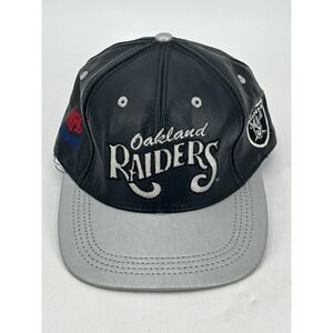 Vintage 90s Team NFL Oakland Raiders Snapback Hat Cap Black Leather Football NFL